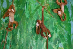 Bambuswald, 2015, 100 x 100, Acryl und Affen auf Leinwand