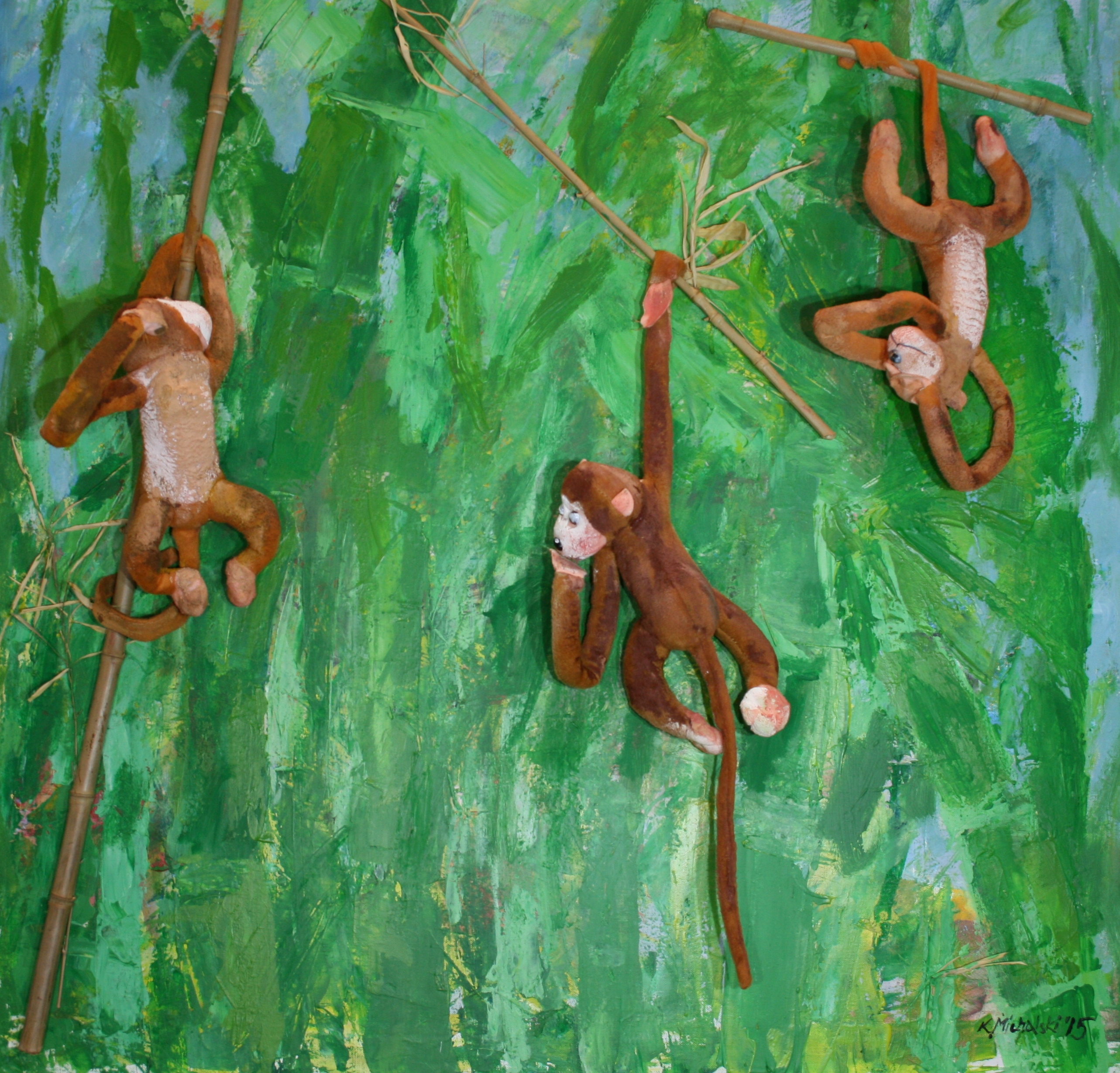 Bambuswald, 2015, 100 x 100, Acryl und Affen auf Leinwand